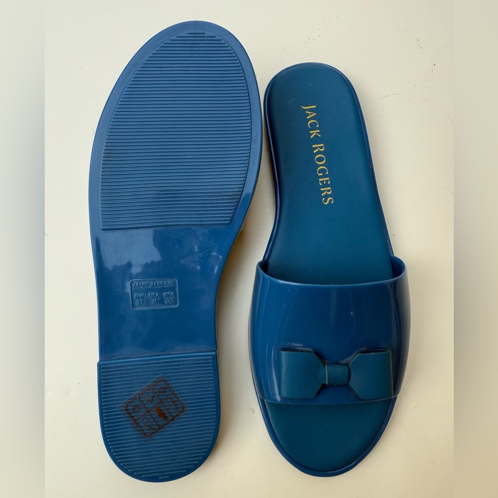 Jack Rogers Blue Jelly Slides Sandals, Front Bow, made in Brazil, NWOT, size 8 - Picture 6 of 8